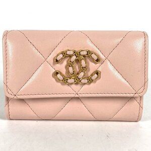 CHANEL Pink Lambskin Leather Logo Wallet